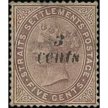 1886 (Apr) 3c on 5c Purple-brown, mint, variety surcharge double, thinned and a little soiled,