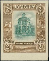 1919-21 2/- Imperforate proof on thin card, the frame in the issued colour of brown, the vignette in