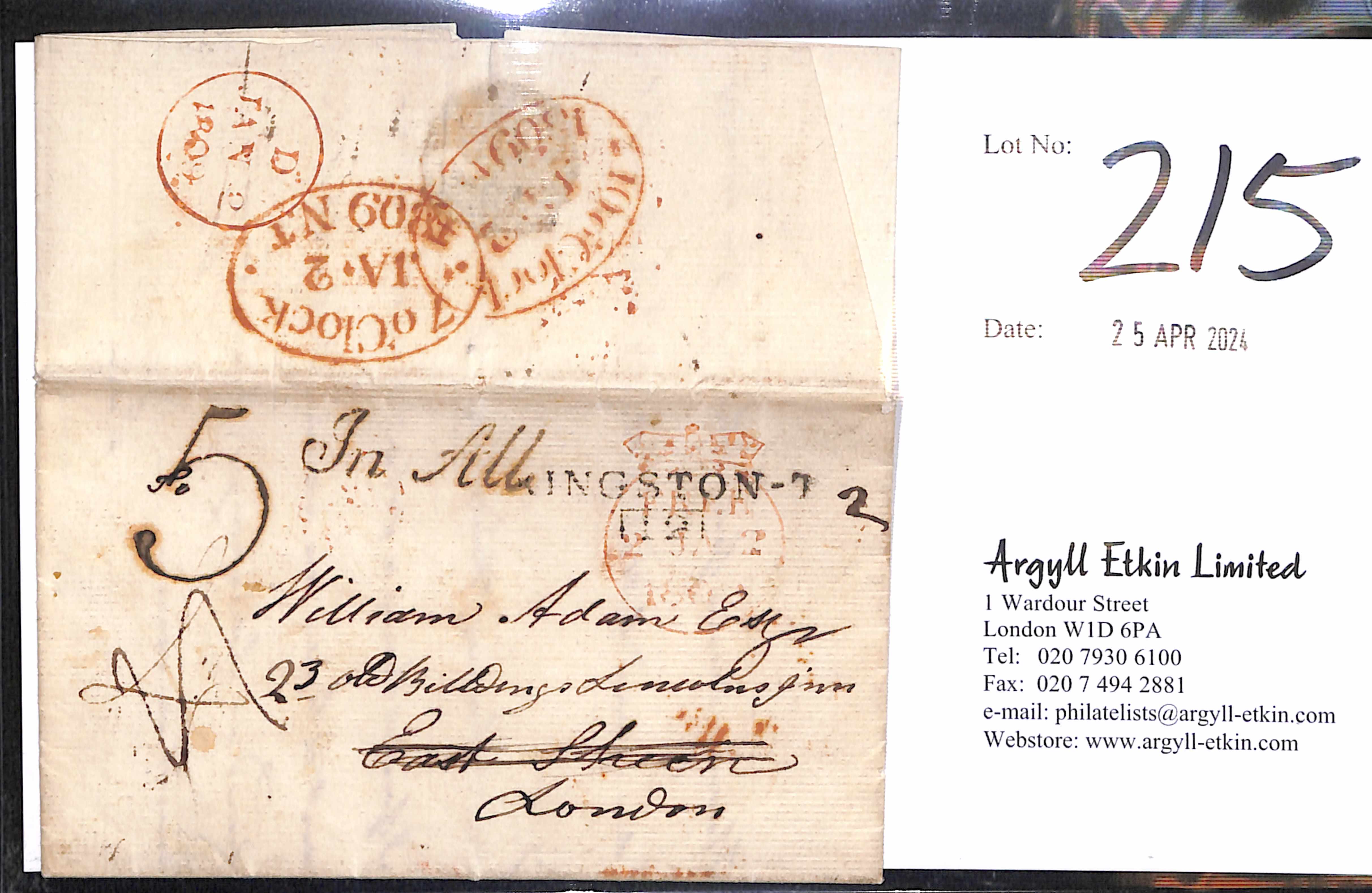 1809 (Jan 1) Entire letter posted from Kingston Upon Thames to East Sheen charged the 3d local