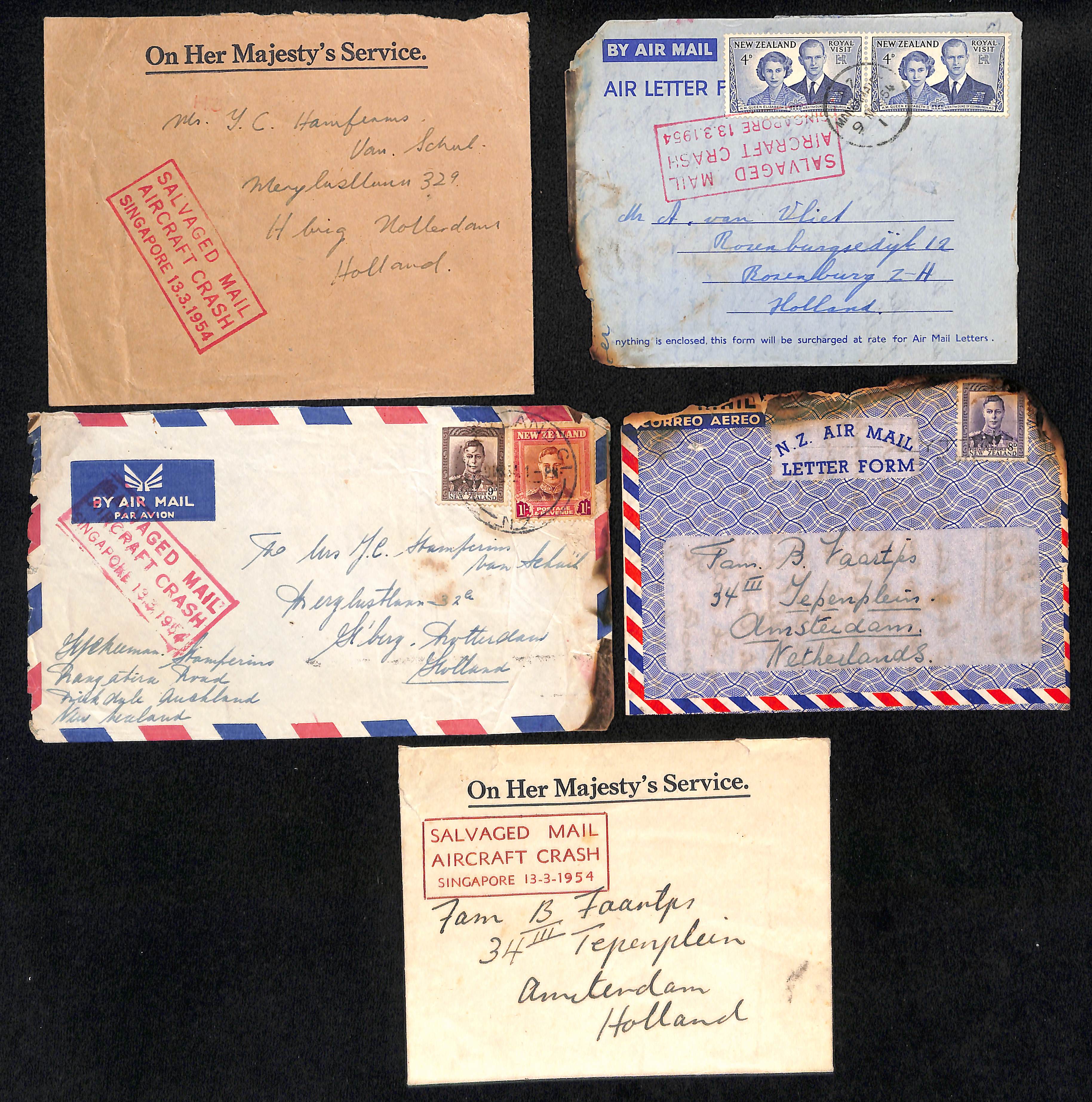 Netherlands From New Zealand. 1954 (Mar. 9) Air Letters franked 8d (2) and a cover franked 1/6,