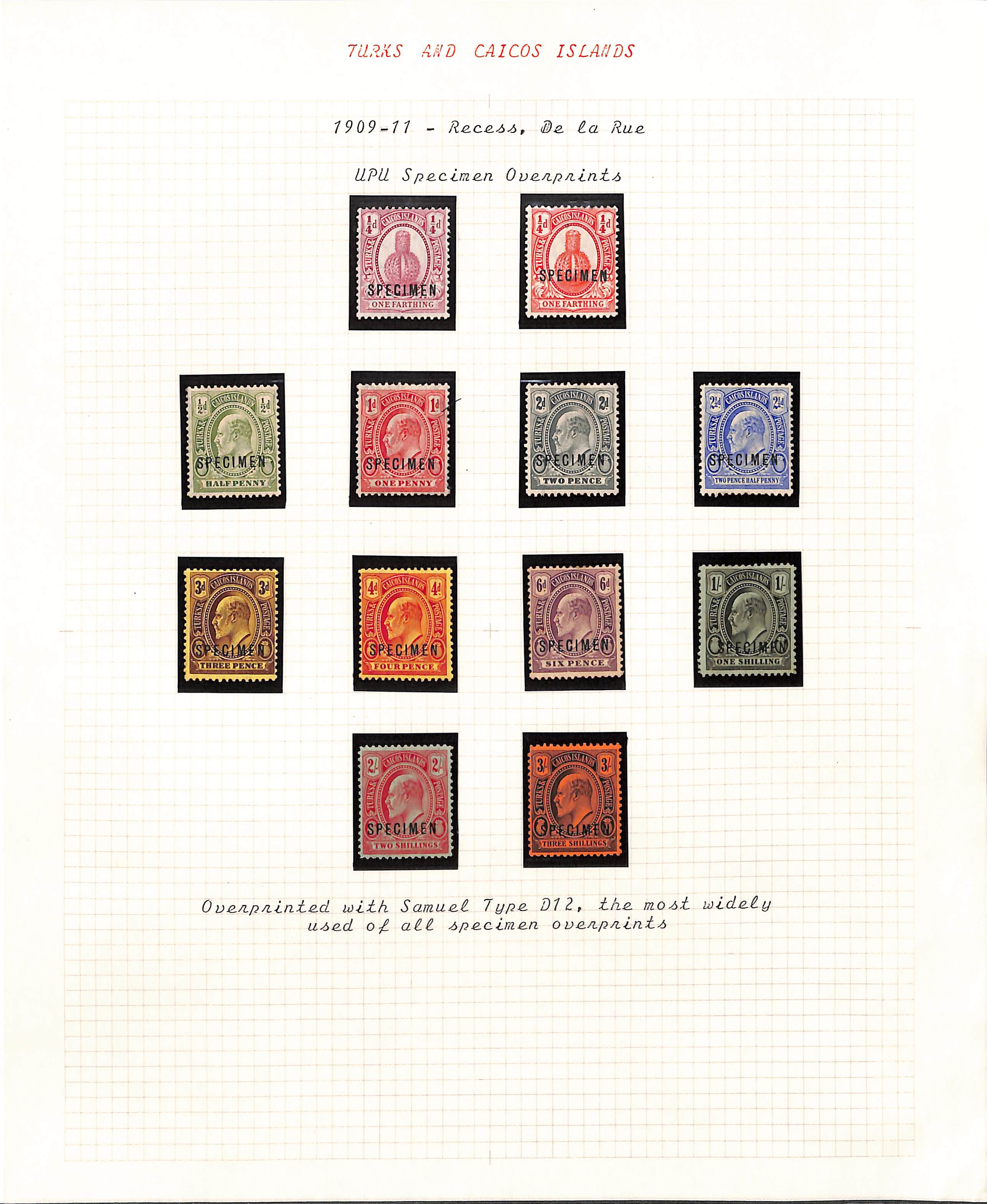 1889-1945 Specimen stamps comprising 1889 6d yellow-brown, 1893 2½d, 1894 5d, 1900 ½d - 3/- set of - Image 3 of 3