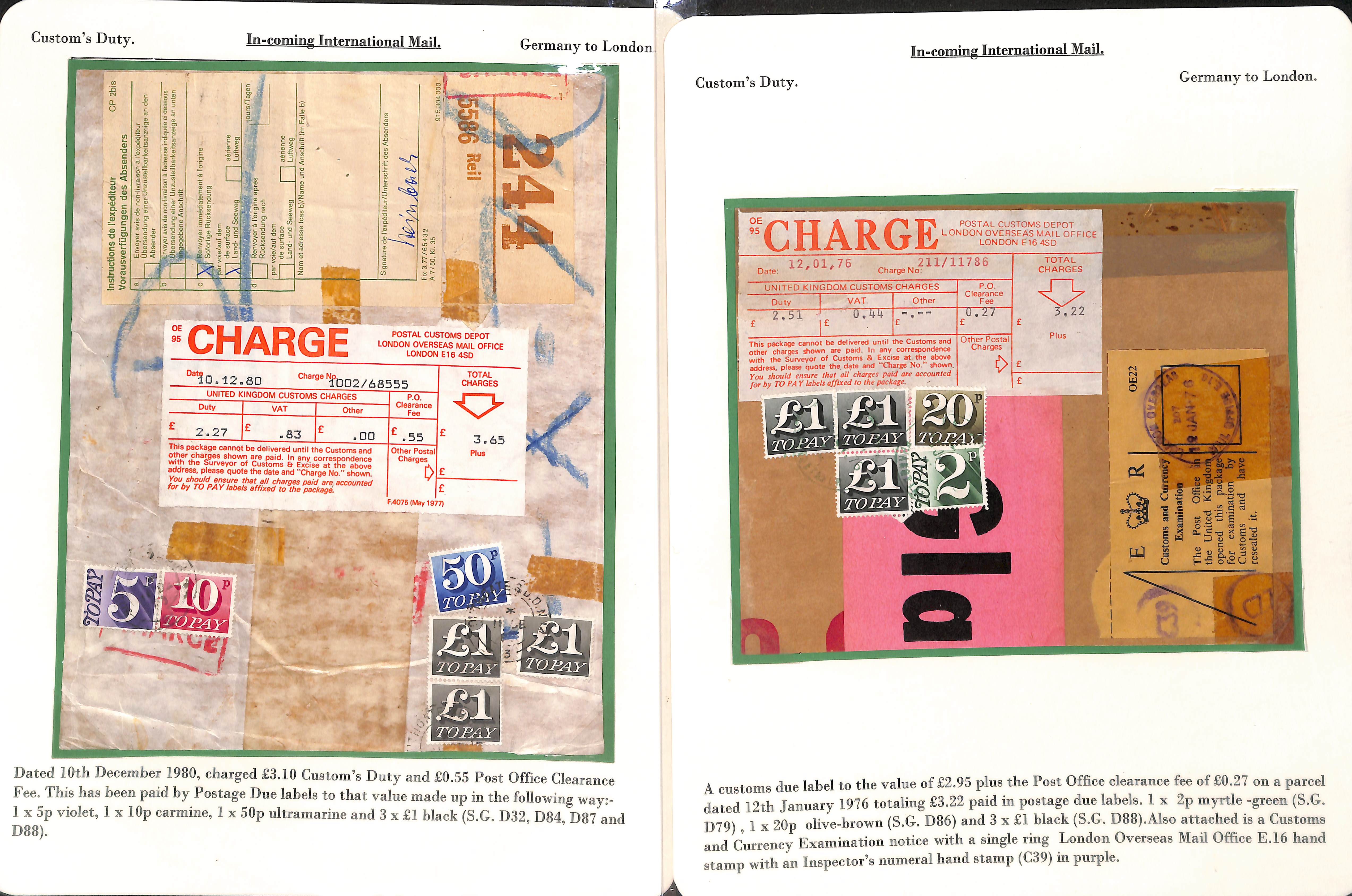 Customs Charges/Accumulated Charges. 1938-92 Covers or parcel address panels with customs duty or - Image 3 of 18
