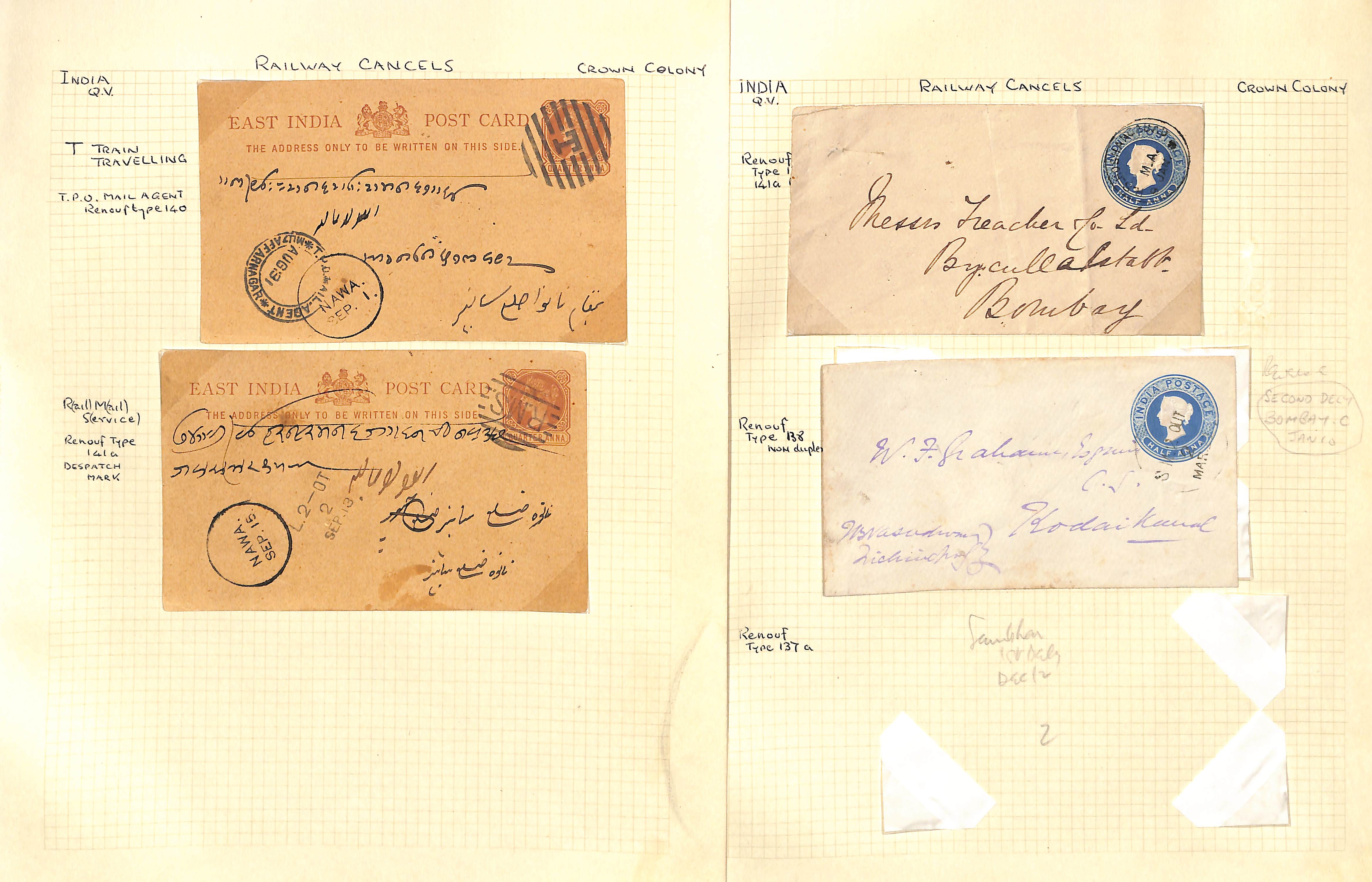 Railways/T.P.Os. c.1860-1912 Covers and cards (25), stamps and pieces (7), mainly QV ½a native - Image 3 of 5