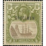 1922 10/- Grey and olive green overprinted "SPECIMEN", variety torn flag, a little toned but rare,