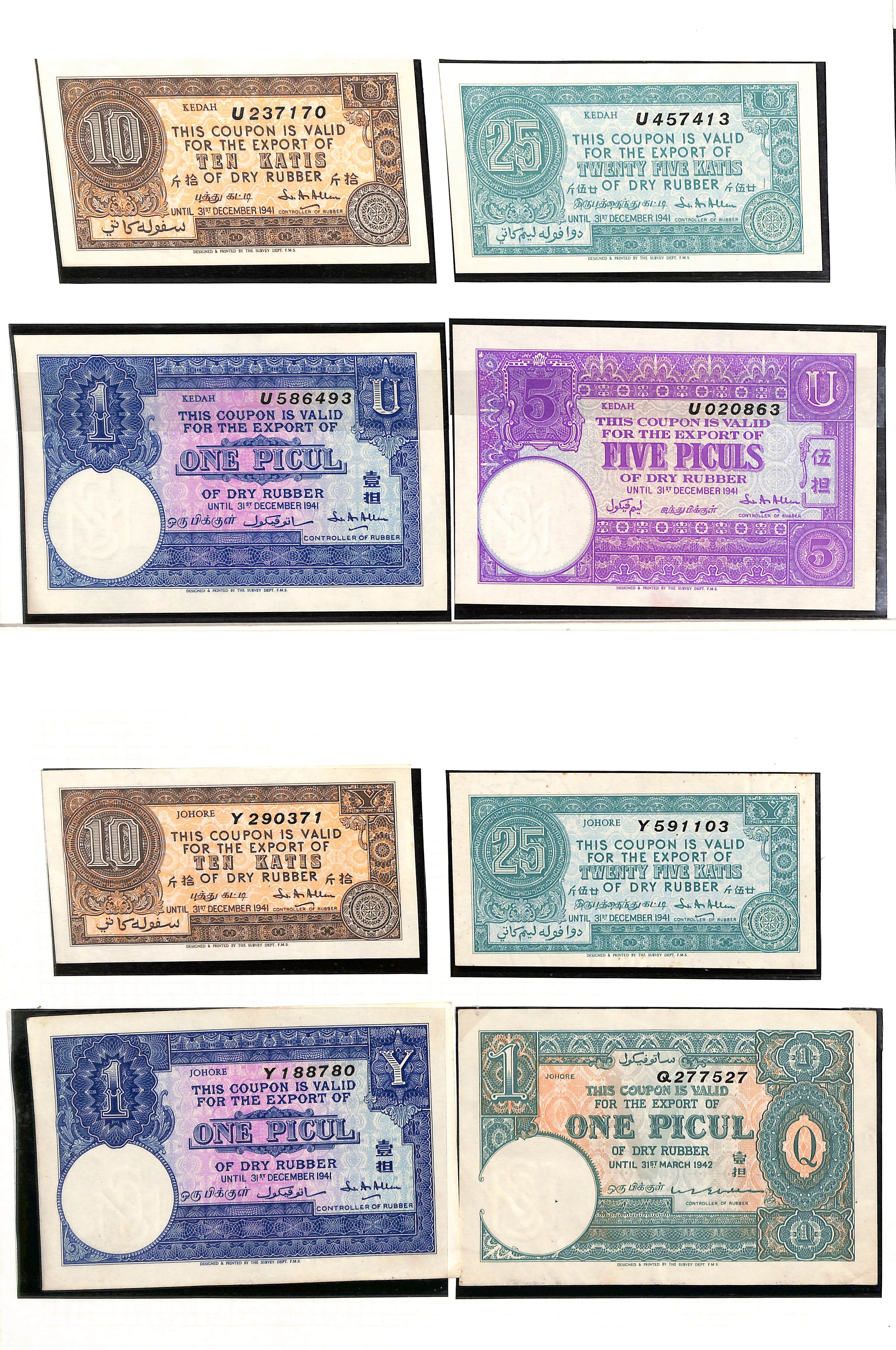 Rubber Control. 1940-42 Coupons for the export of dry rubber (16) or coagulant (13), issued in - Image 3 of 4