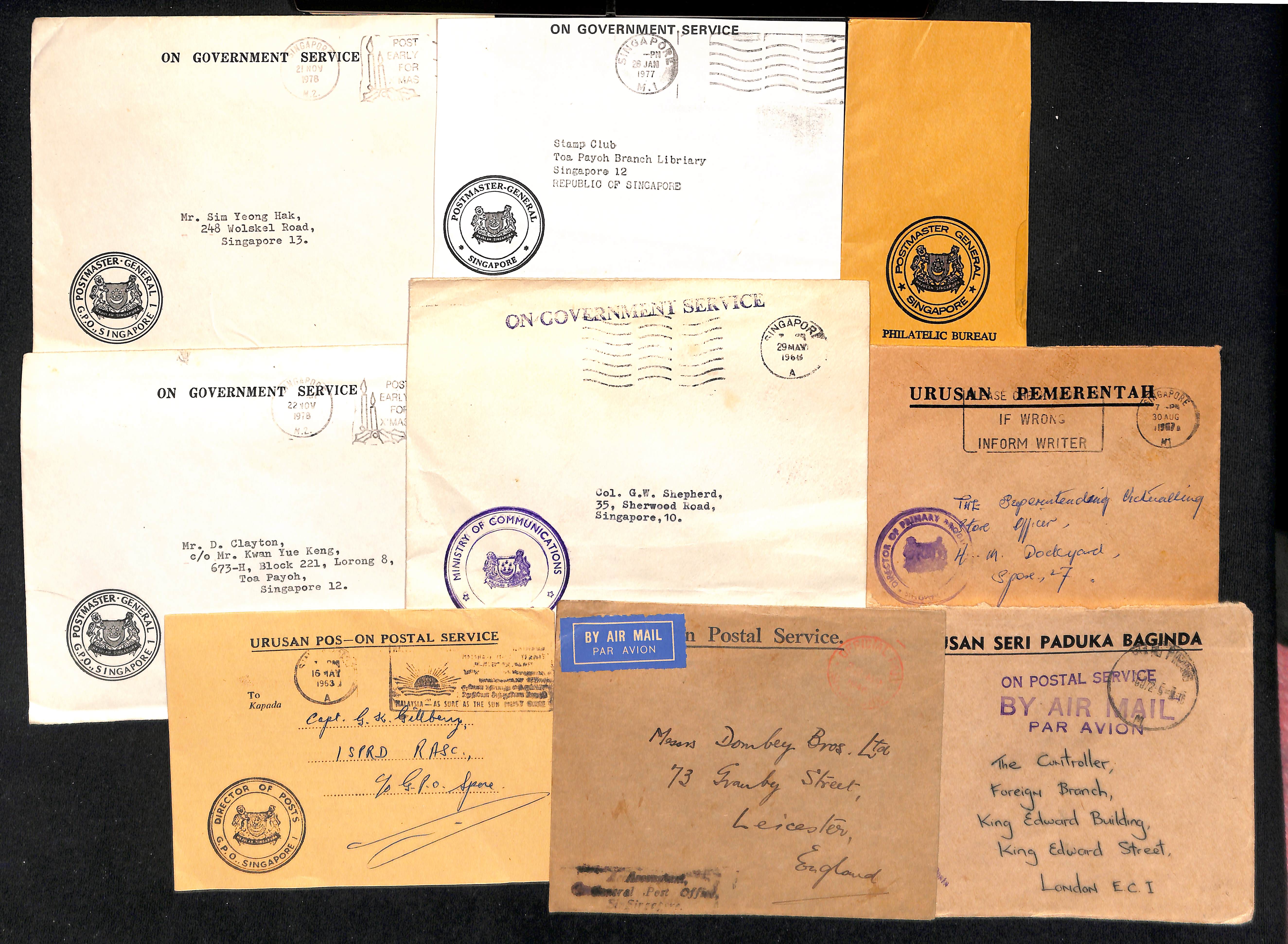 1930-86 Official mail from Singapore, Penang and other Malayan states, mainly stampless, various - Image 6 of 12