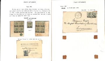 1892-94 1c on 8c and 3c on 32c Surcharges, study on pages with 1c on 8c Specimen, mint pane of sixty