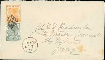 1897 (Sep 7) Cover to Jersey franked ½d + 2d, cancelled by the scarce diamond shaped cork (Proud