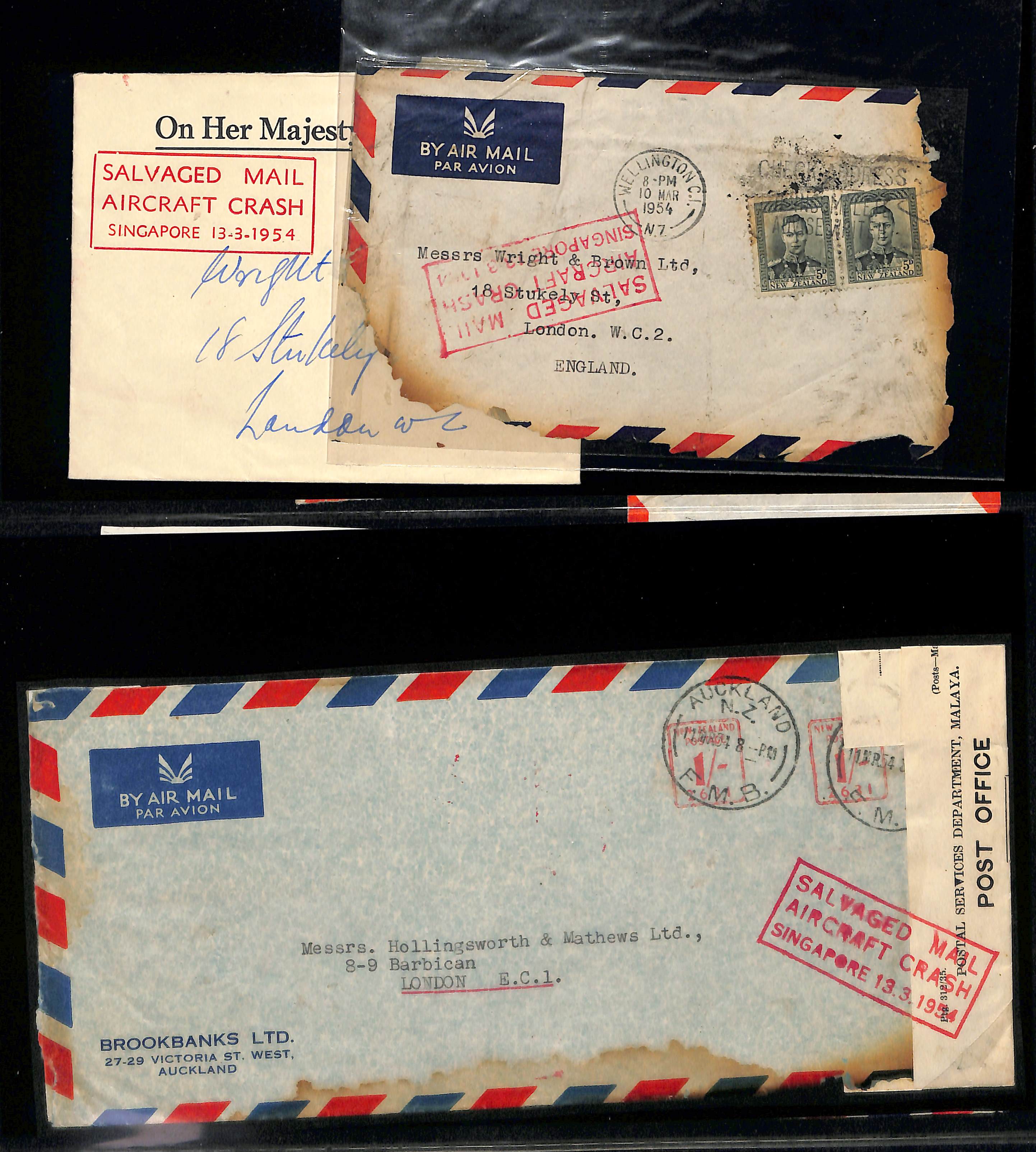 From New Zealand. 1954 (Mar. 9-11) Covers, two enclosed within white ambulance envelopes, - Image 2 of 4