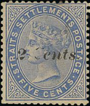 1887 (July) 2c on 5c Blue mint, variety "C" largely omitted, minor toning, a little paper adhering