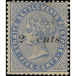 1887 (July) 2c on 5c Blue mint, variety "C" largely omitted, minor toning, a little paper adhering