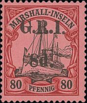 Marshall Islands 8d on 80pf, position 1, superb unmounted mint, scarce thus. With Ceremuga
