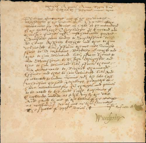 1567 (April) Treasury Warrant dated "The month of April in the present ninth year of our Lady