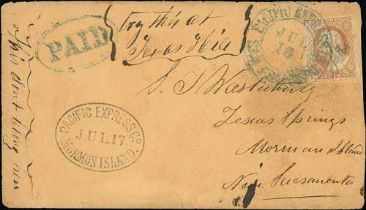 c.1855 Cover from San Francisco to Jesus Springs, Mormon Island, franked 3c (three margins, corner