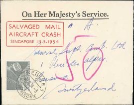 Switzerland. 1954 (Mar. 10) Cover franked 2/- from Melbourne to Geneva, a little scorched but
