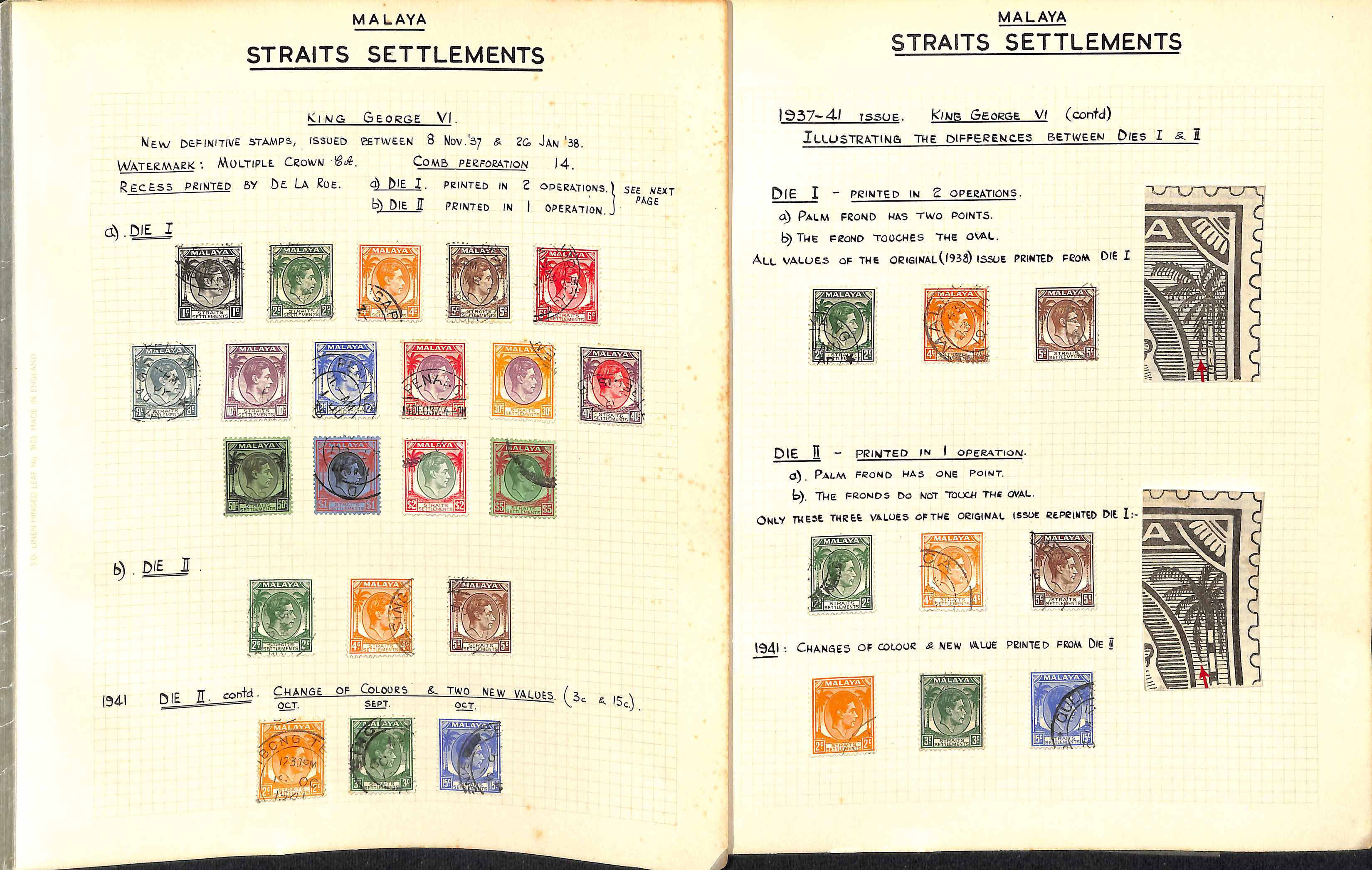 1937-41 1c - $5 Mint and used study on pages including die I Specimen stamps, mint and used sets