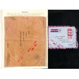 1954 (Jan. 8) Covers from Singapore to G.B., both with the "T" below "Y" cachet, one with part
