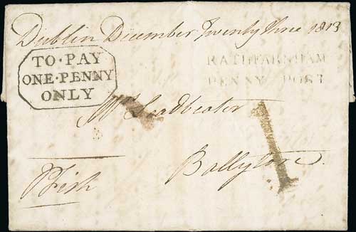 Dublin. 1813 (Dec 23) Entire letter from Dublin to Ballytore with "RATHFARNHAM / PENNY POST" and "1"