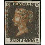 1840 1d Blacks, all plate 8, TE with a red Maltese Cross, AI, BB and OD with black Maltese