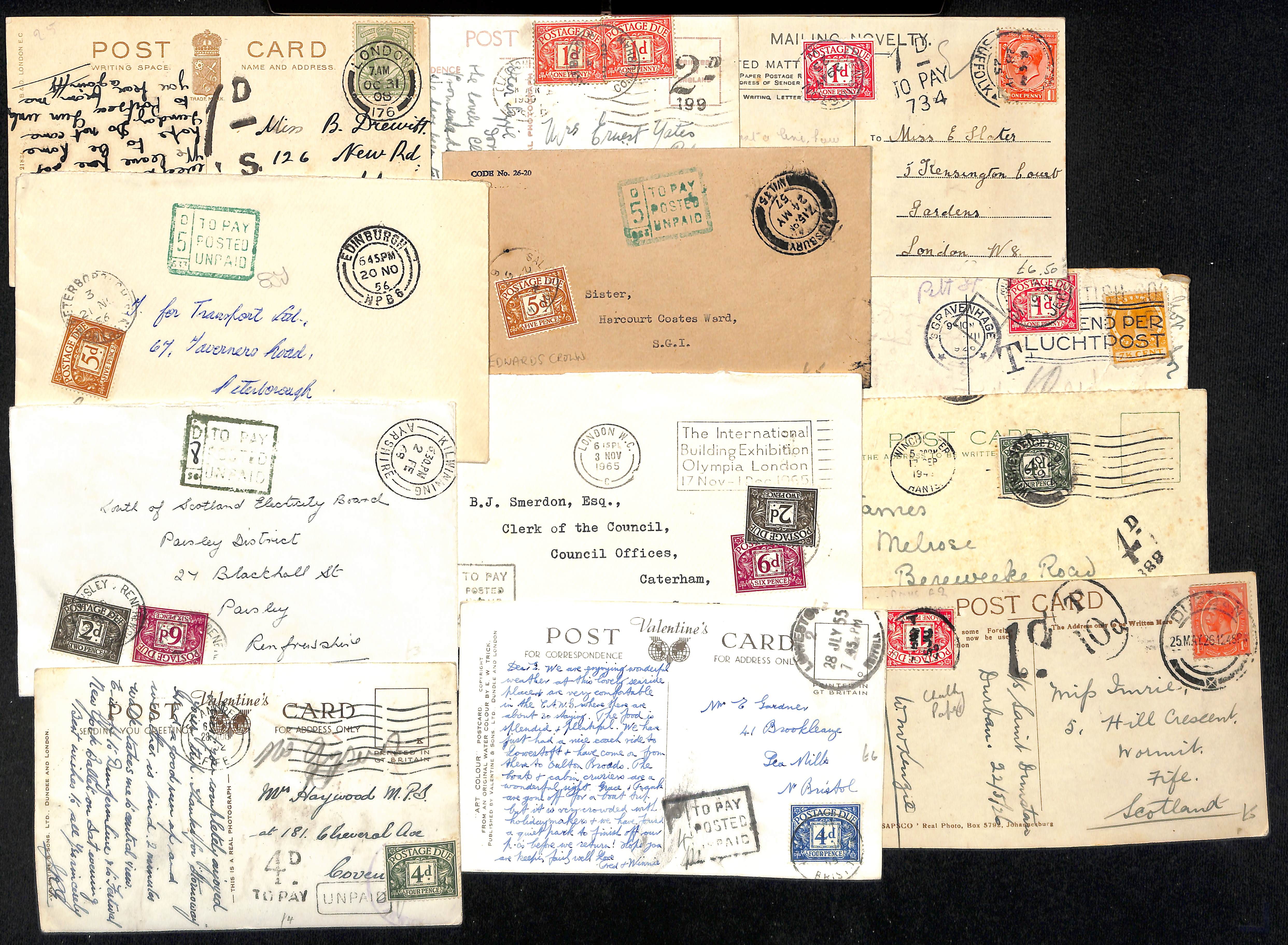 1908-80 Covers and cards, most with due stamps including 1½d brown, etc. (95). - Image 3 of 9