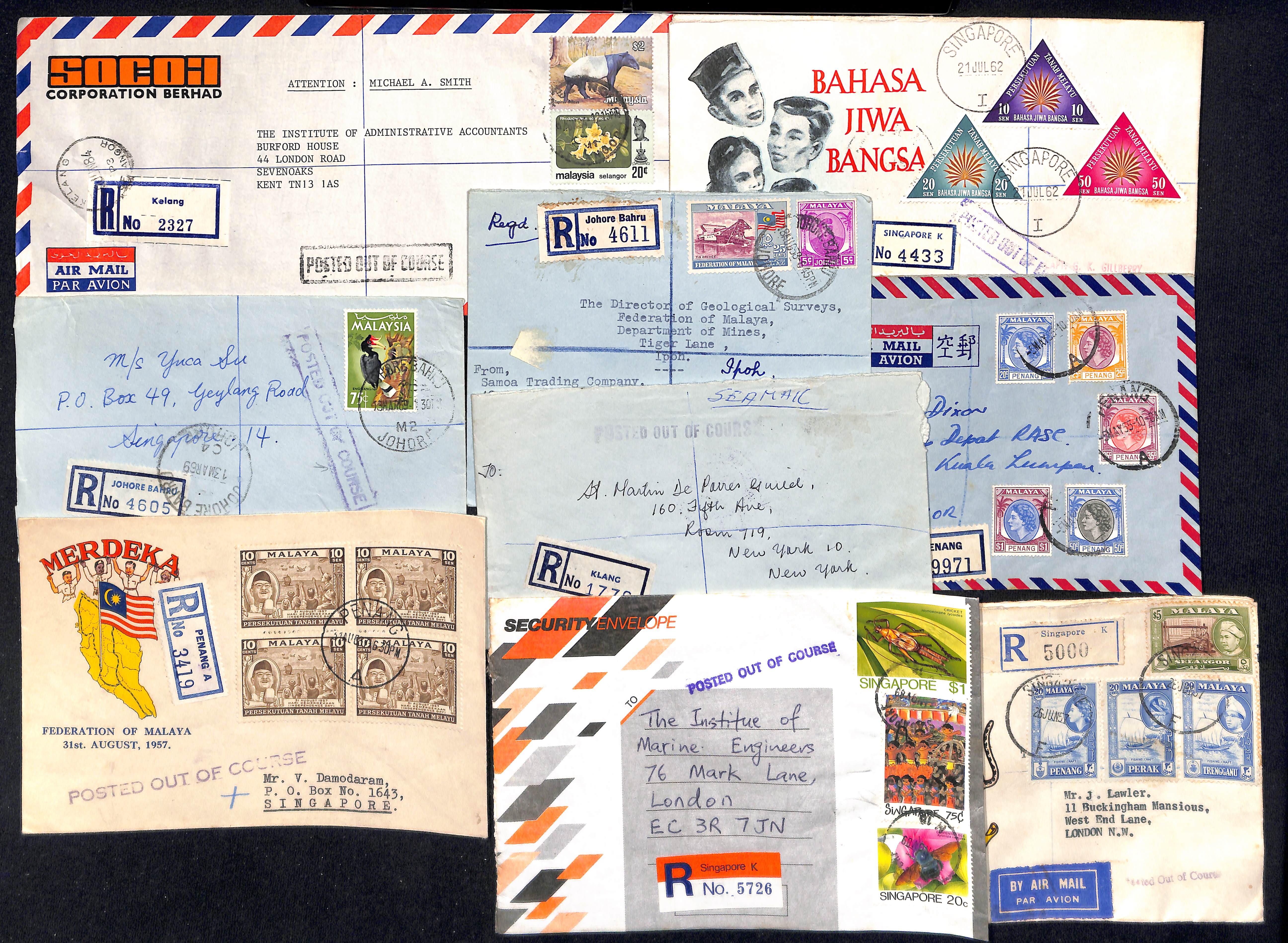 1947-90 Registered covers sent from or within Malaysia, all Posted Out of Course, various cachets, a - Image 2 of 6