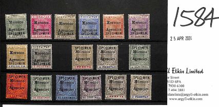 1899-1905 QV and KEVII Gibraltar sets overprinted for Morocco Agencies, overprinted "SPECIMEN", also