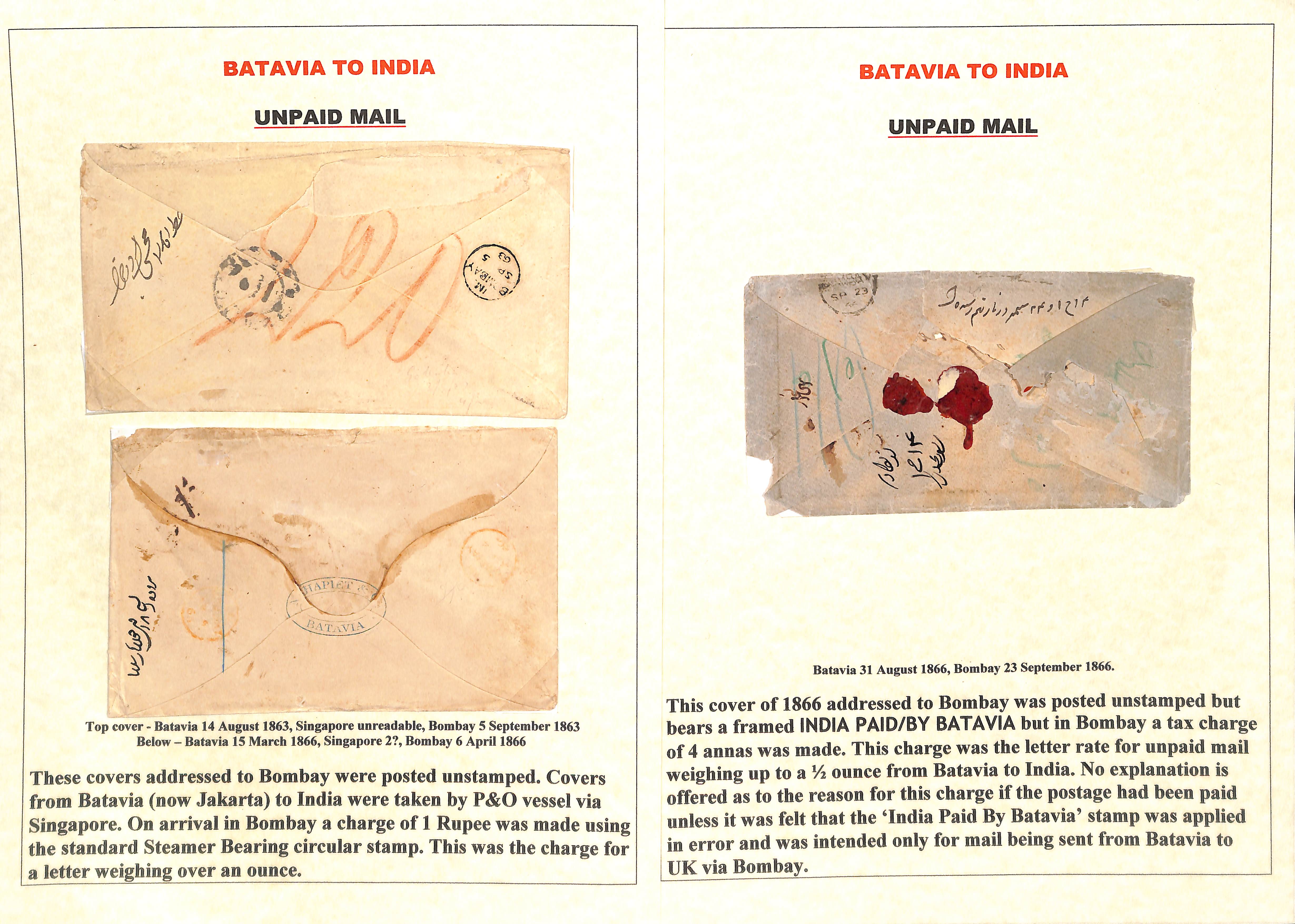 Netherlands Indies. 1863-66 Stampless covers to India, all with "BATAVIA / FRANKO" datestamp, two - Image 2 of 2