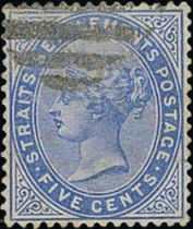 1883-91 5c Blue, Crown CA watermark inverted, used, scarce. S.G. 65w, £500. Photo on Page 148.