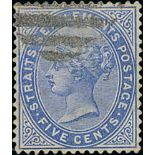 1883-91 5c Blue, Crown CA watermark inverted, used, scarce. S.G. 65w, £500. Photo on Page 148.