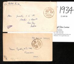 1945 (Nov 11-25) Stampless O.A.S covers to India with Indian "F.P.O / No 39" c.d.s, used at Lopburi,