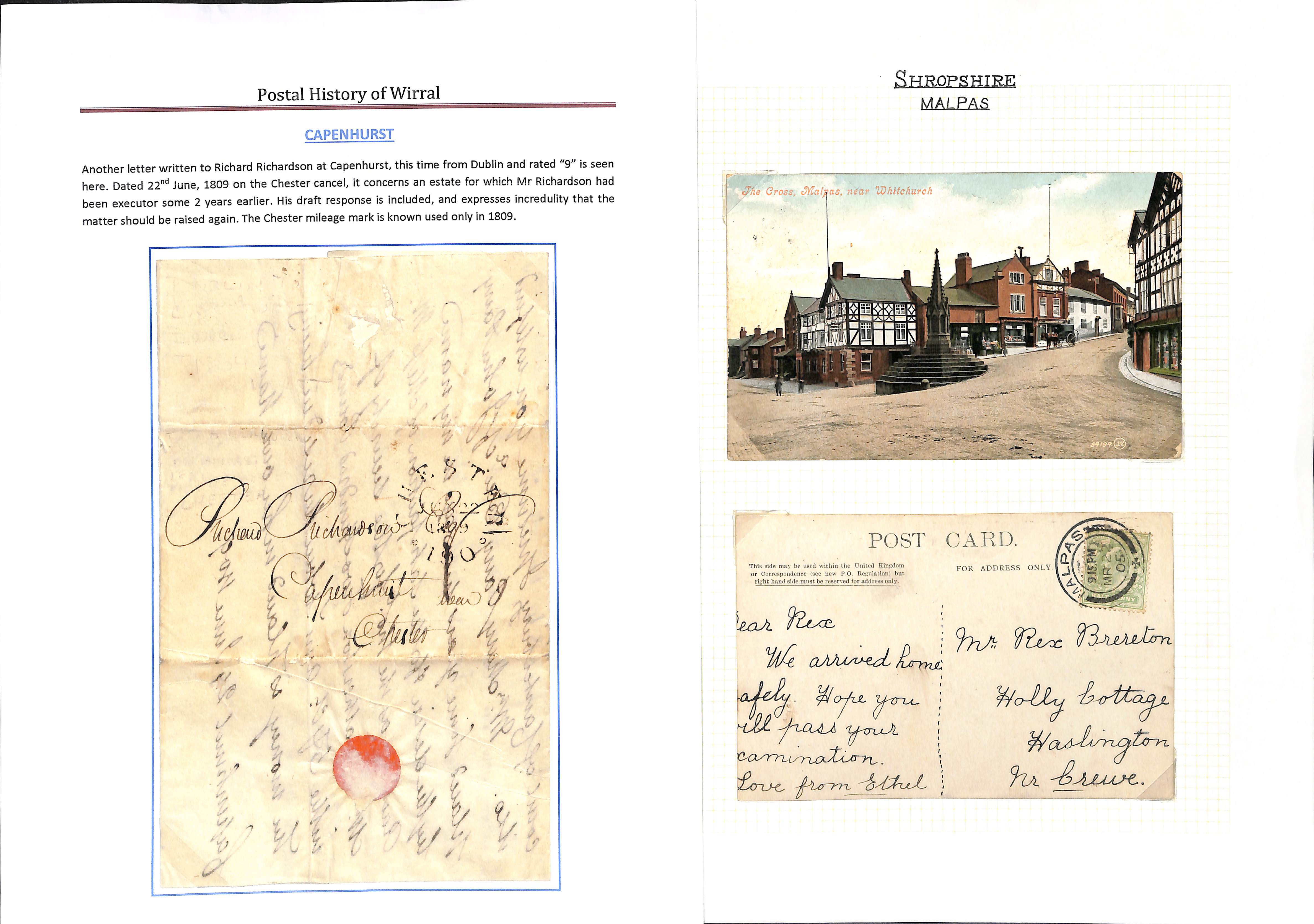 Cheshire. 1799-1958 Entire letters, covers and cards including 1828 "NESTON" fleuron, boxed "Malpas" - Image 7 of 16