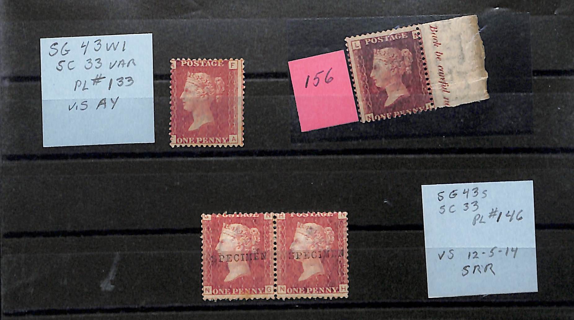 1864-79 1d Red plates with plate 146 pair handstamped "SPECIMEN" type 9, mint (11, including plate - Image 8 of 8