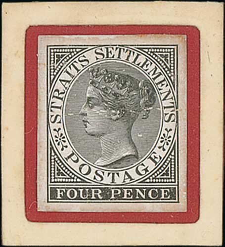 1867 Die Proof in the design of the 4c but with the value shown as Four Pence, in black on white