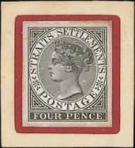 1867 Die Proof in the design of the 4c but with the value shown as Four Pence, in black on white