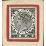 1867 Die Proof in the design of the 4c but with the value shown as Four Pence, in black on white