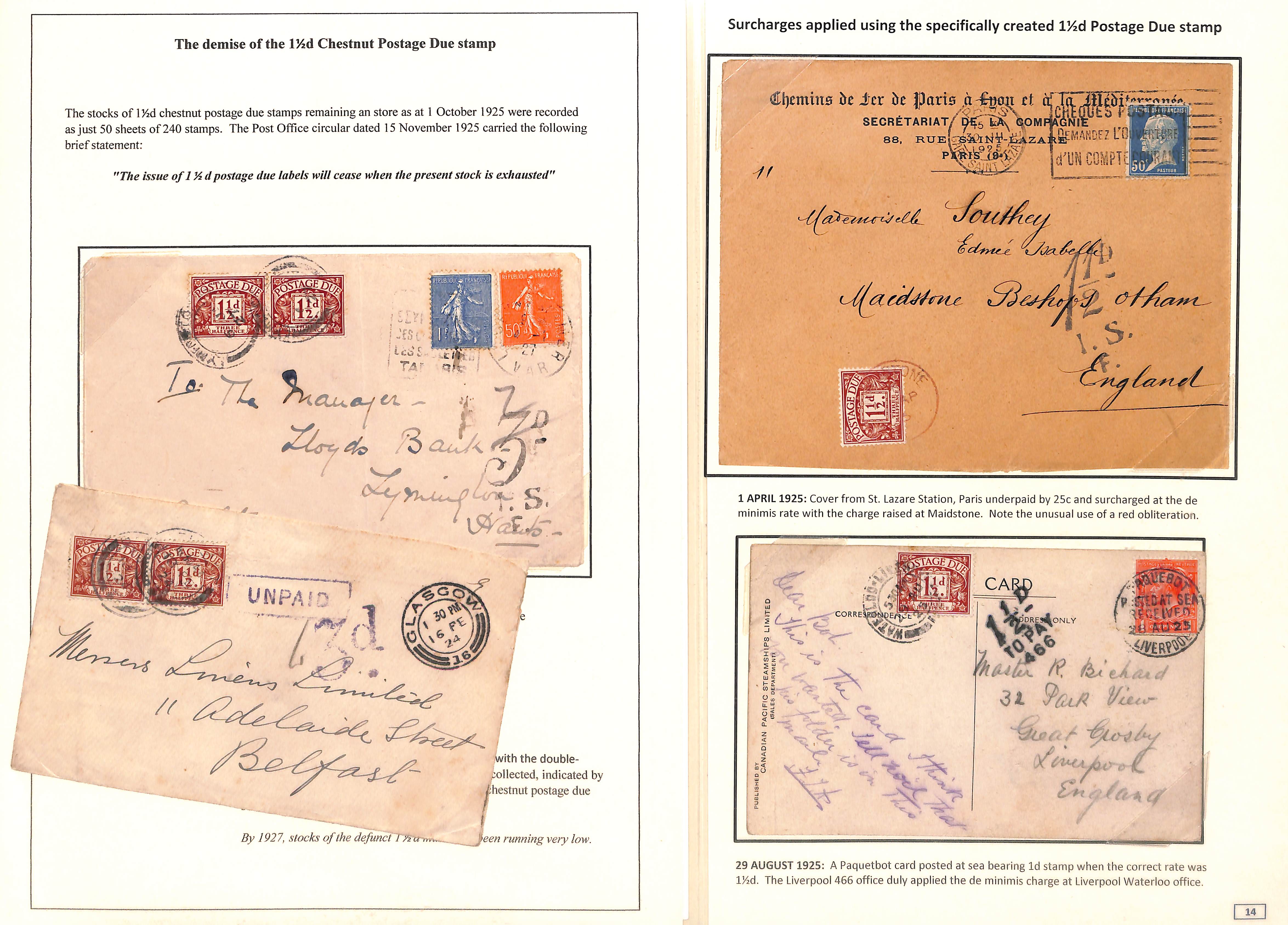 1½d Charges & Due Stamps. 1921-36 Covers and cards with 1½d charges or showing the use of the 1½d - Image 3 of 10