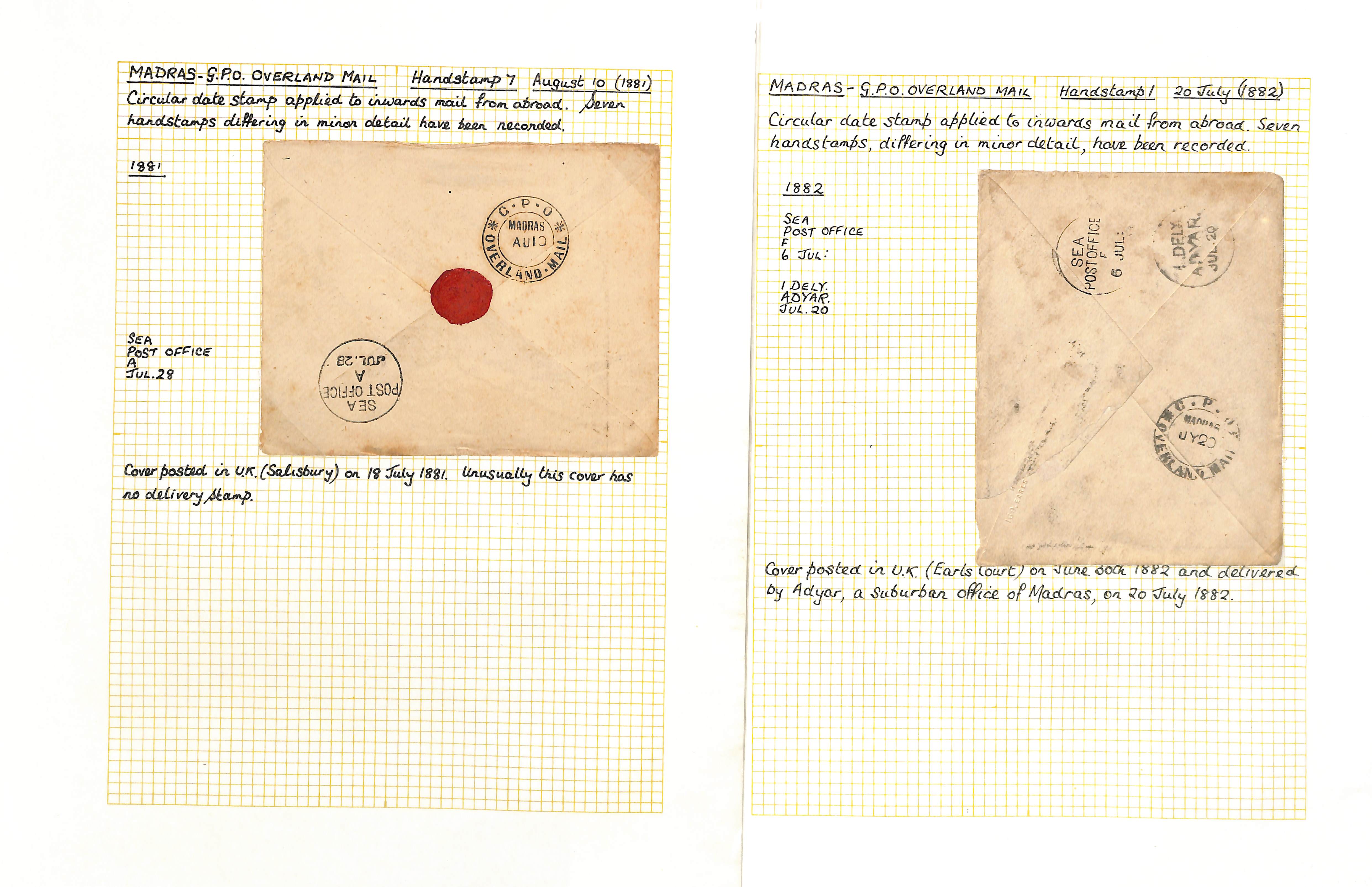 Madras - Overland Mail. 1872-82 Covers from G.B to Madras franked 1/4, 1/- (3), 8d, 6d (2) or 5d (3) - Image 5 of 5