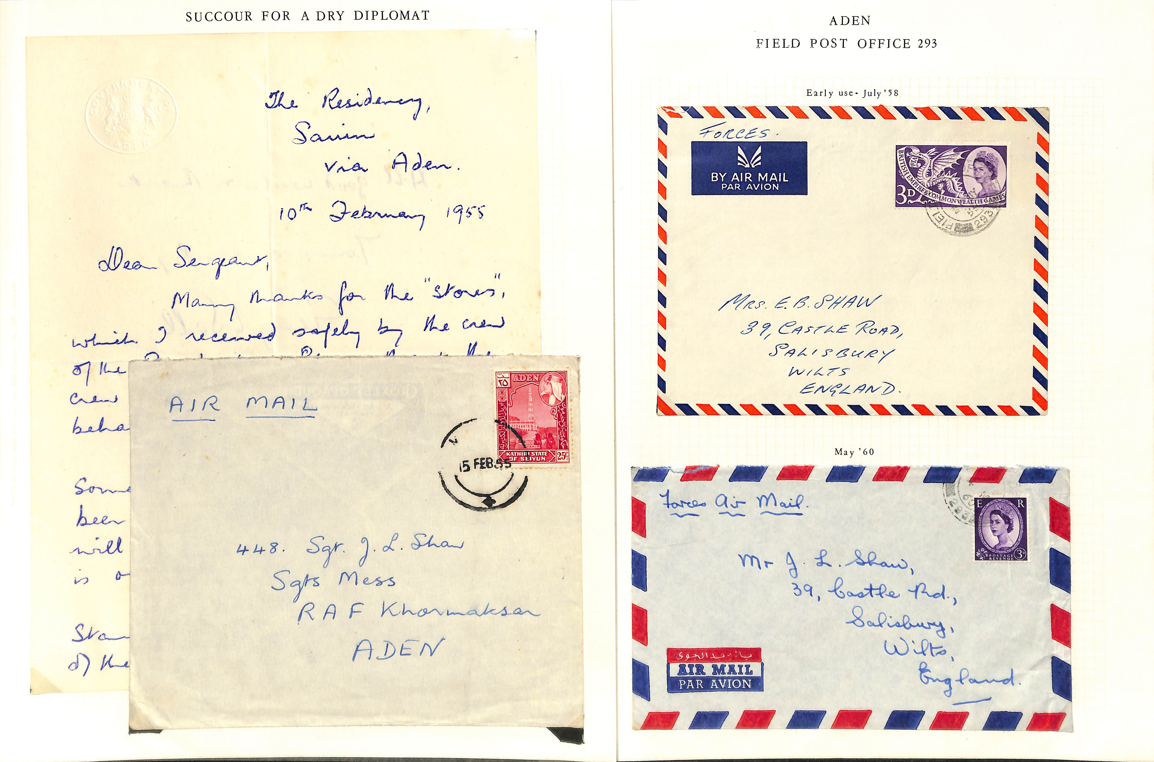 1905-63 Covers and cards including 1955-59 covers with Aden stamps cancelled at Maalla, Skeikh- - Image 4 of 5