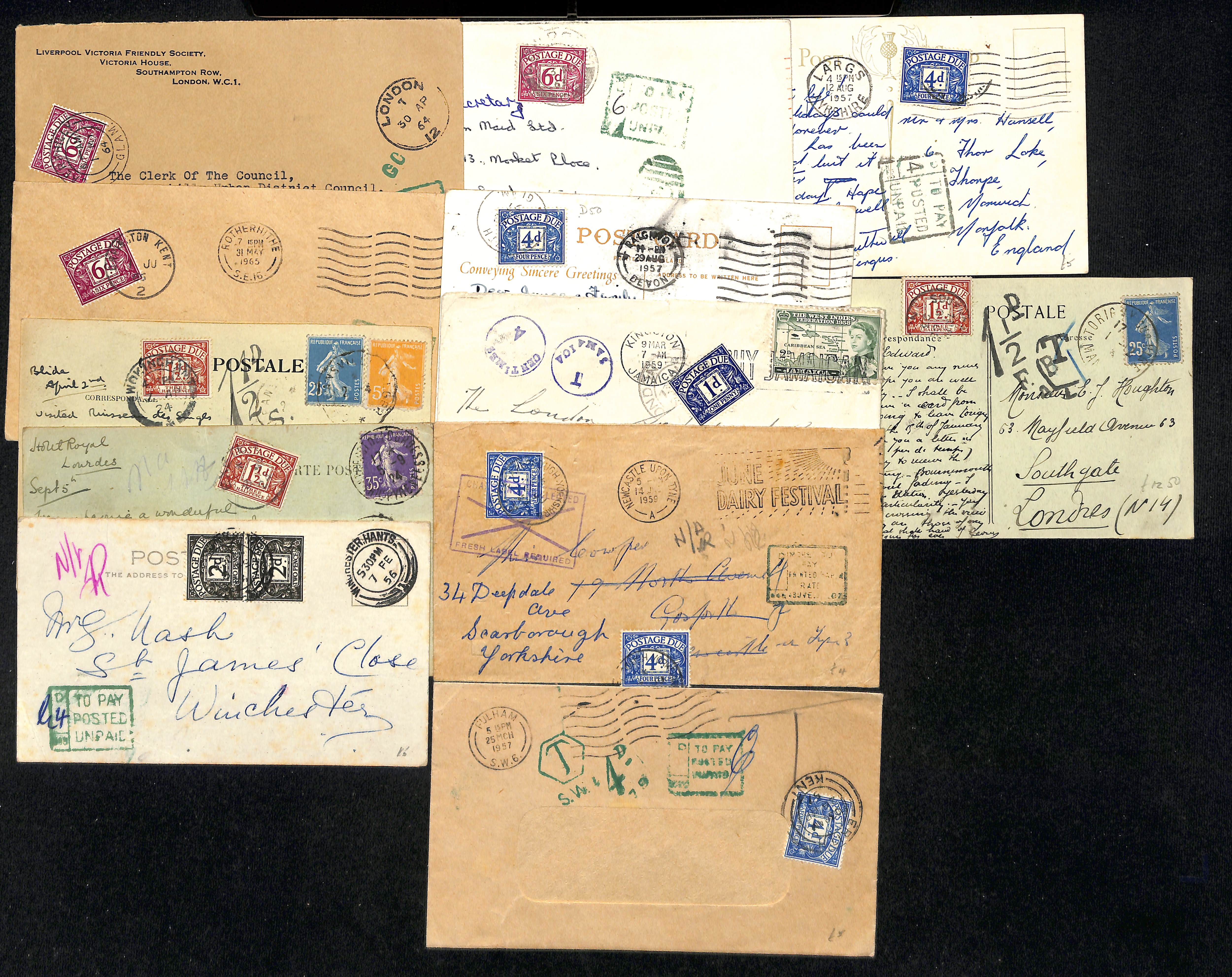 1908-80 Covers and cards, most with due stamps including 1½d brown, etc. (95). - Image 6 of 9