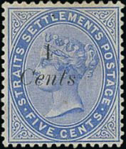 1884 (Aug) 4c on 5c Blue, surcharge in black, mint, a little gum loss, otherwise very fine and