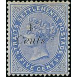 1884 (Aug) 4c on 5c Blue, surcharge in black, mint, a little gum loss, otherwise very fine and