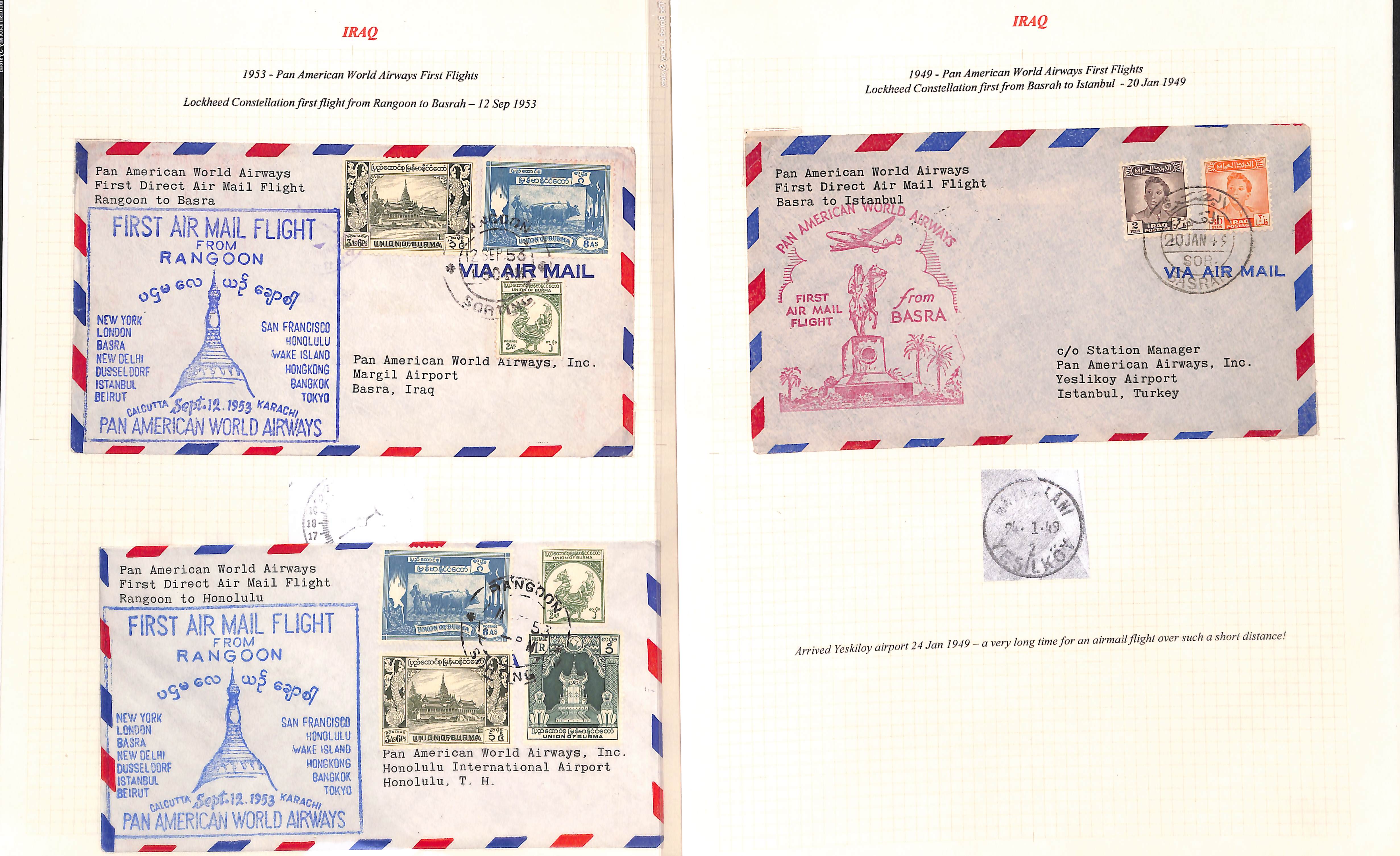 Air Mails. 1932-57 First flight covers from or to Baghdad or Basrah, including scarce 1932 (Oct 4) - Image 6 of 8
