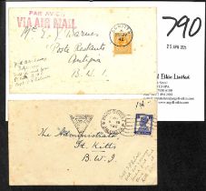 St. Kitts. 1942 (Mar 17) Cover from Calcutta to St. Kitts, endorsed "Capt. J.P Roberts, Pilot B.W.