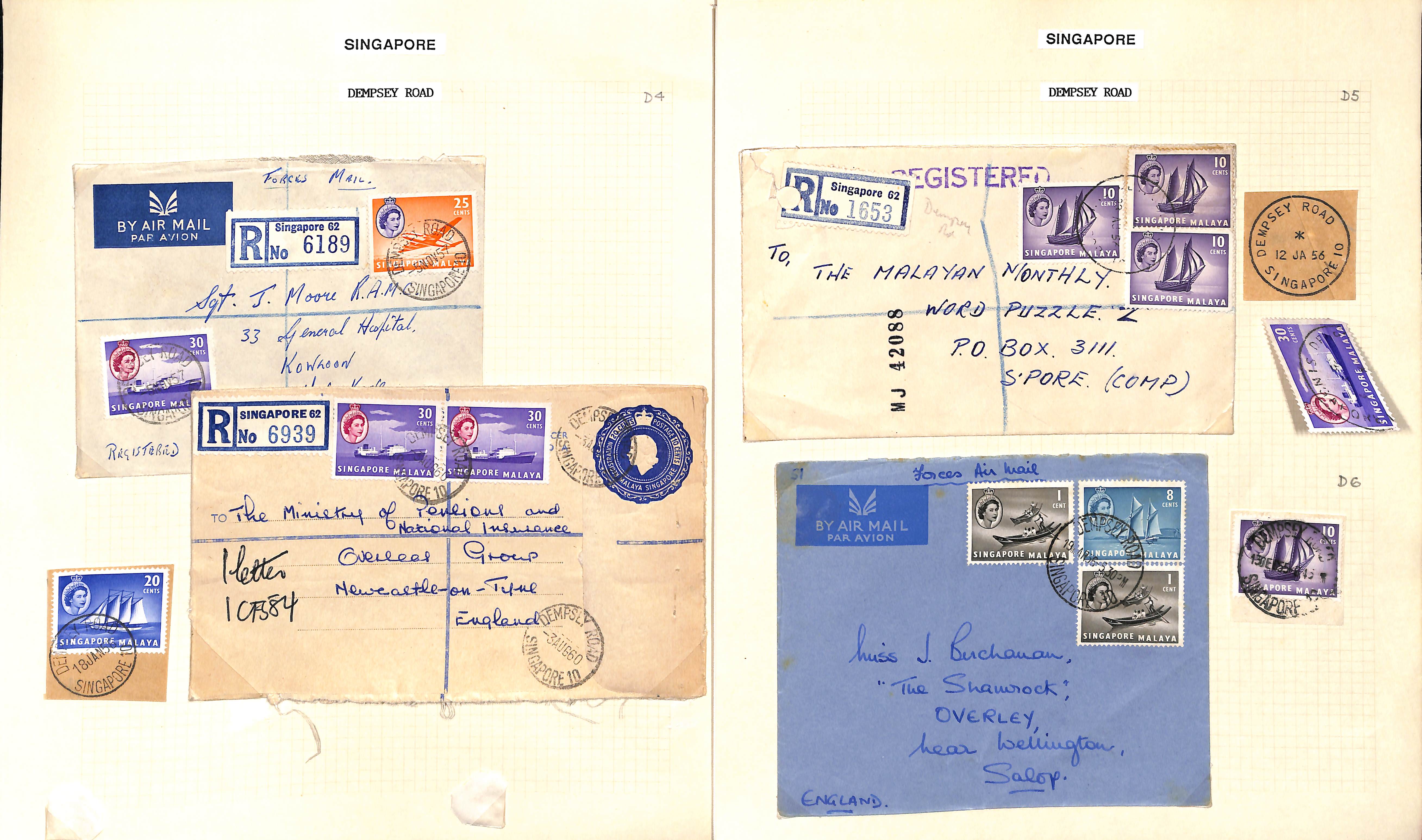 Dempsey Road. 1954-66 Covers (10), stamps and pieces (15) including "FORCES P.O / SINGAPORE" - Image 3 of 4