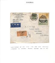 1933 (Oct 14) Air Mail cover from Calcutta to Zanzibar franked ½a + Air 2a + 6a, marked as a