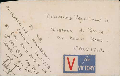 1944 (May 19 / June 30) Stampless cover personally delivered to Stephen Smith in Calcutta, - Image 2 of 2