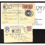 Orchard Road. 1915-23 Registration envelopes to Europe, the first bearing Singapore registration