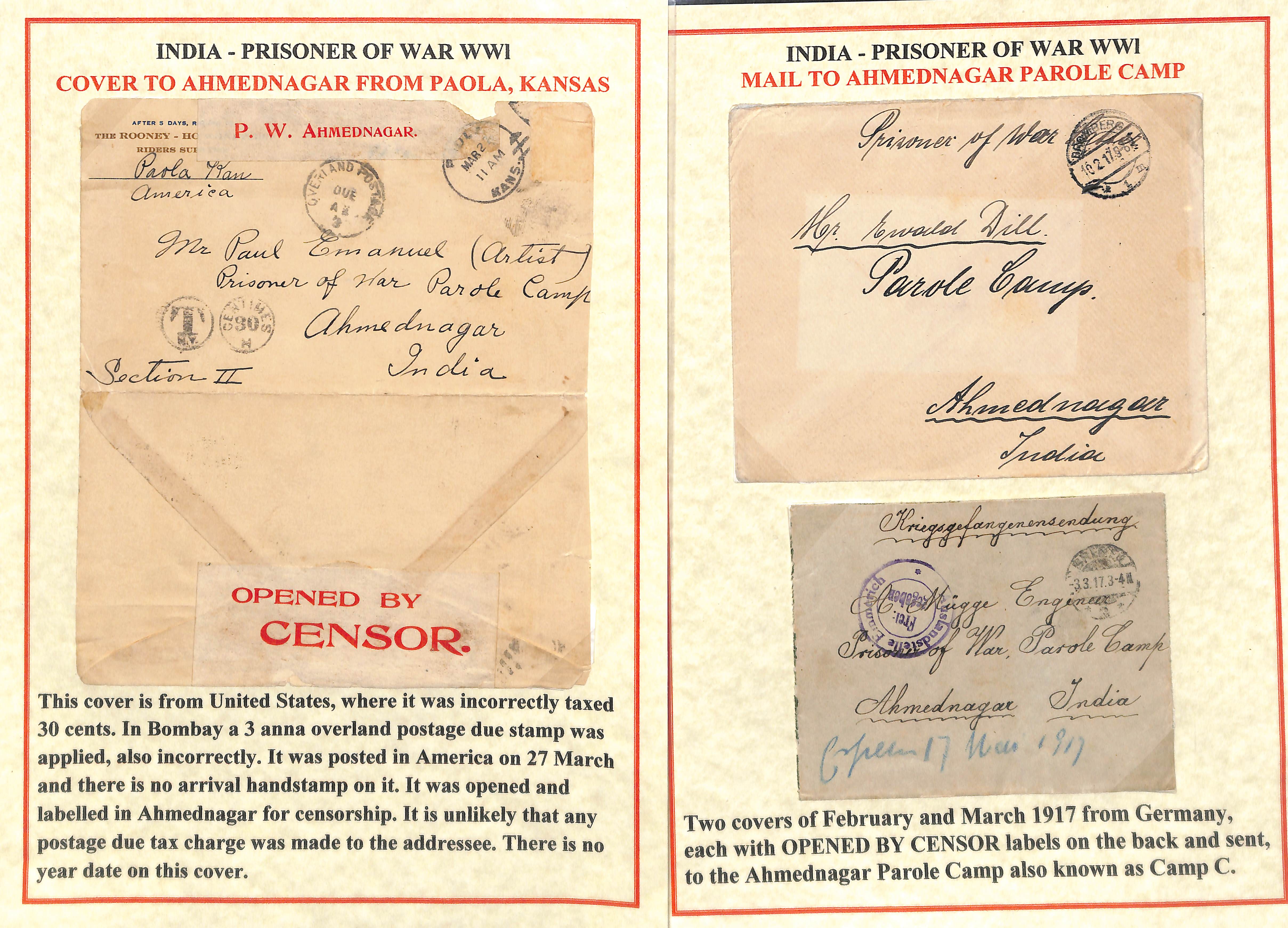 Ahmednagar. 1914-19 Covers and cards to P.O.Ws at Ahmednagar including Japan 1½s postal stationery - Image 3 of 5