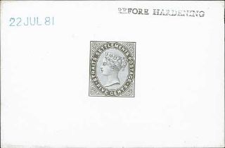 1881 5c Die Proof in black on white glazed card, stamped "BEFORE / HARDENING" and dated "22 JUL 81",
