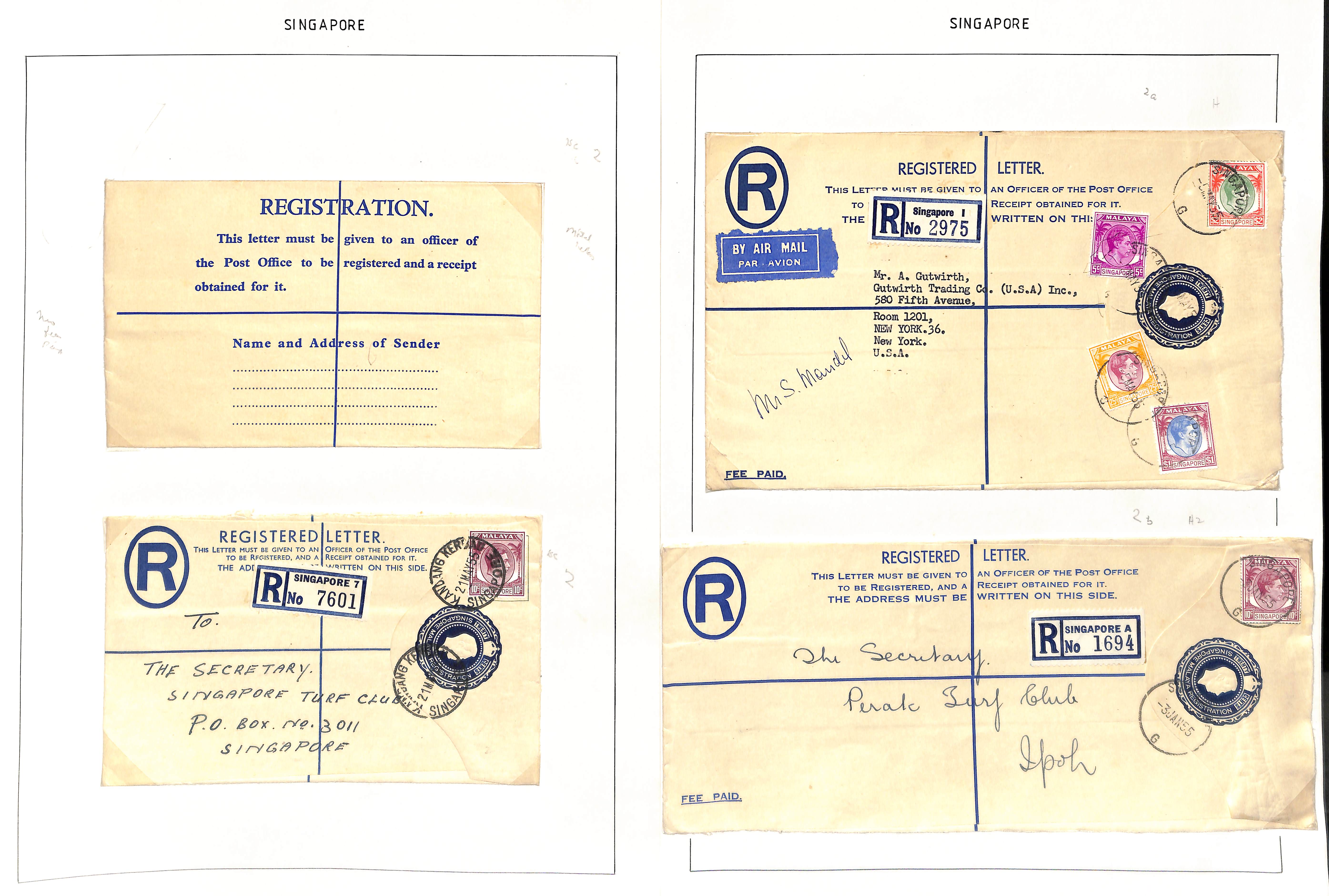 1948-55 KGVI 20c Registration envelopes, first issue without space for senders address on reverse, - Image 2 of 4